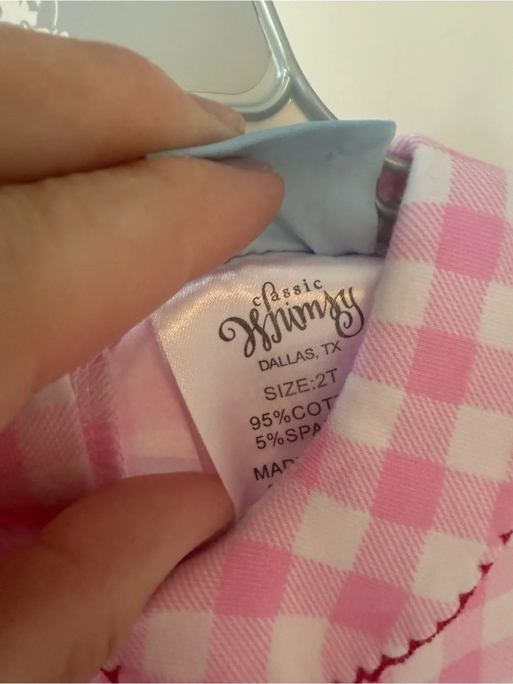 Classic Pink Gingham Nightgown with Santa Pocket Appliqués